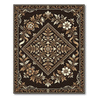 Ornate Chocolate Floral Diamond Damask Rug