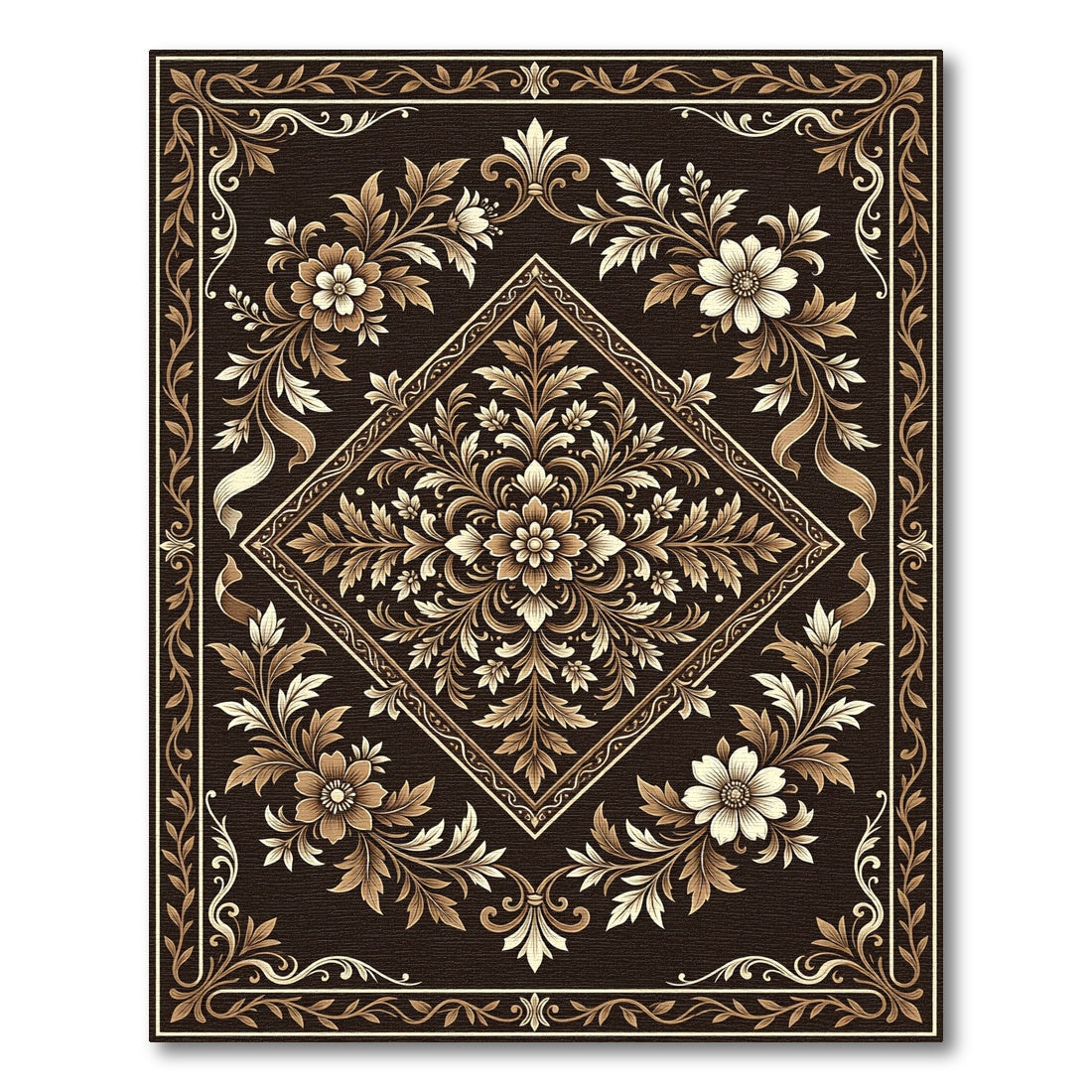 Ornate Chocolate Floral Diamond Damask Rug