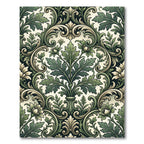 Elegant Sage Damask Scroll Leaf Illustration Rug