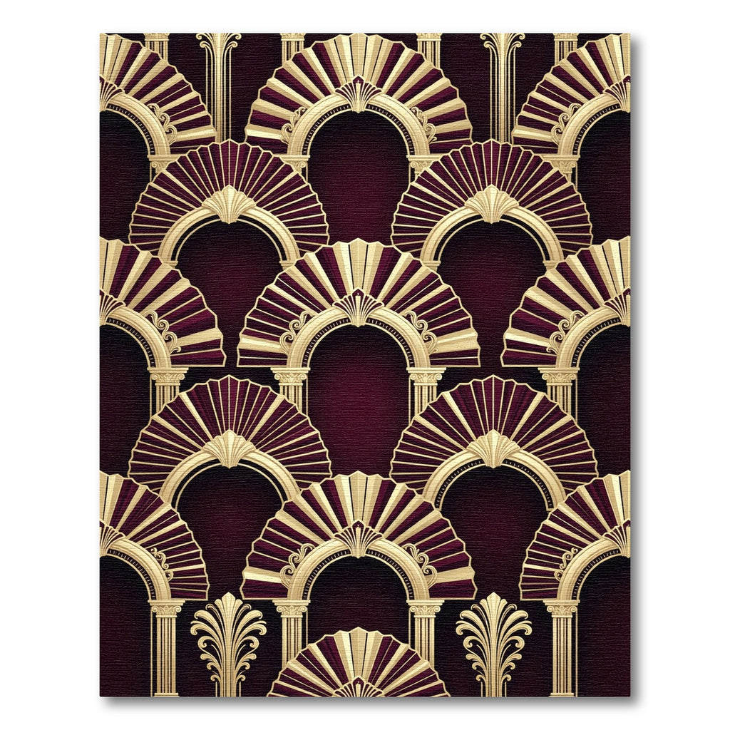 Art Deco Scarlet Arch Fan Repeat Rug