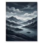 Misty Mountain Lake Twilight Landscape Rug