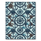Nautical Compass and Anchor Blue Tile Rug