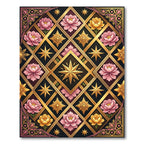Elegant Gold Floral Diamond Star Art Rug