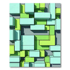 Geometric Mint and Lime Stacked Blocks Rug
