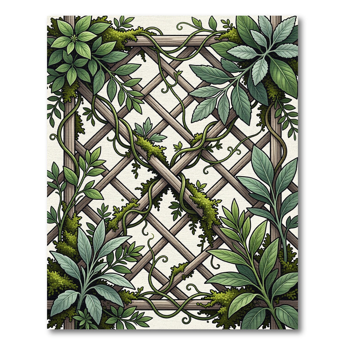Lush Green Botanical Trellis Lattice Rug