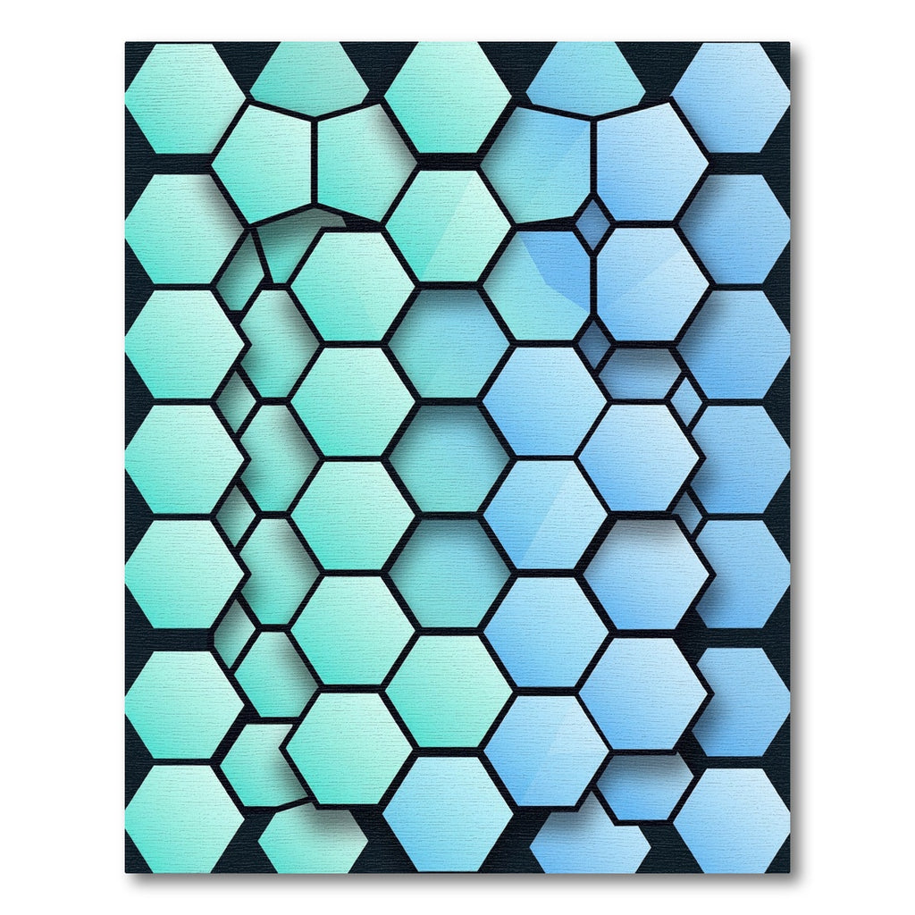 Modern Teal and Azure Geometric Hexagon Rug