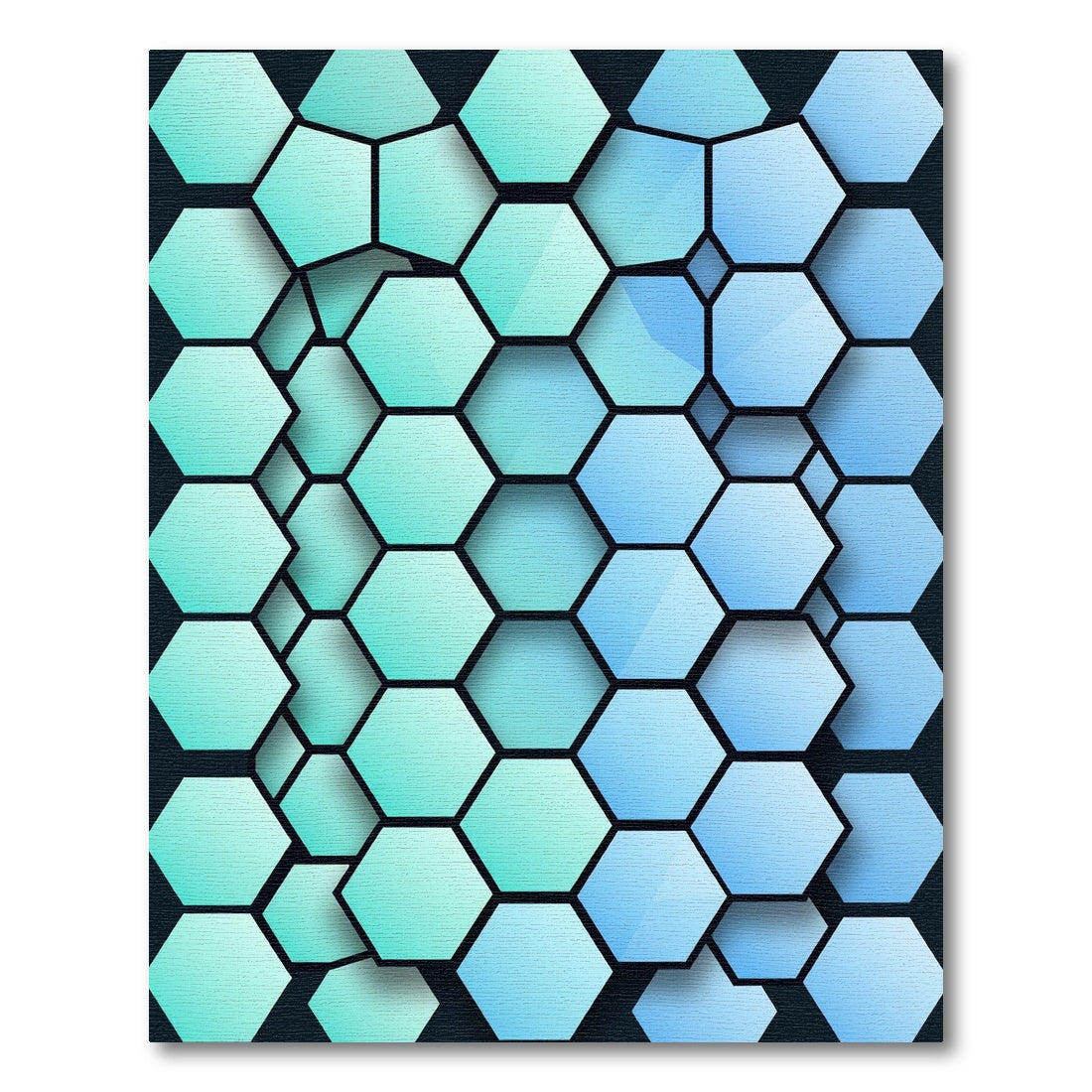 Modern Teal and Azure Geometric Hexagon Rug