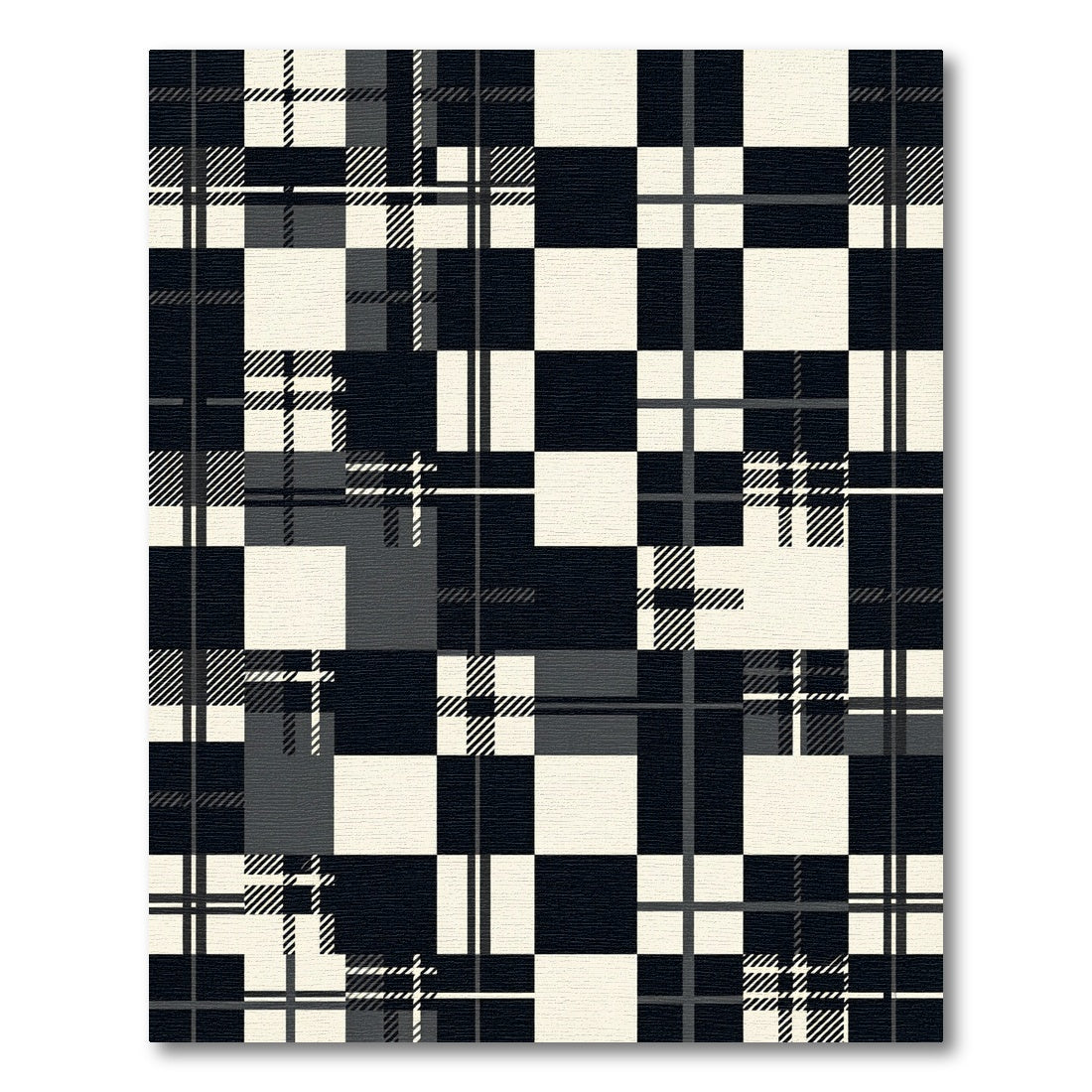 Modern Monochrome Mixed Plaid Checkered Rug