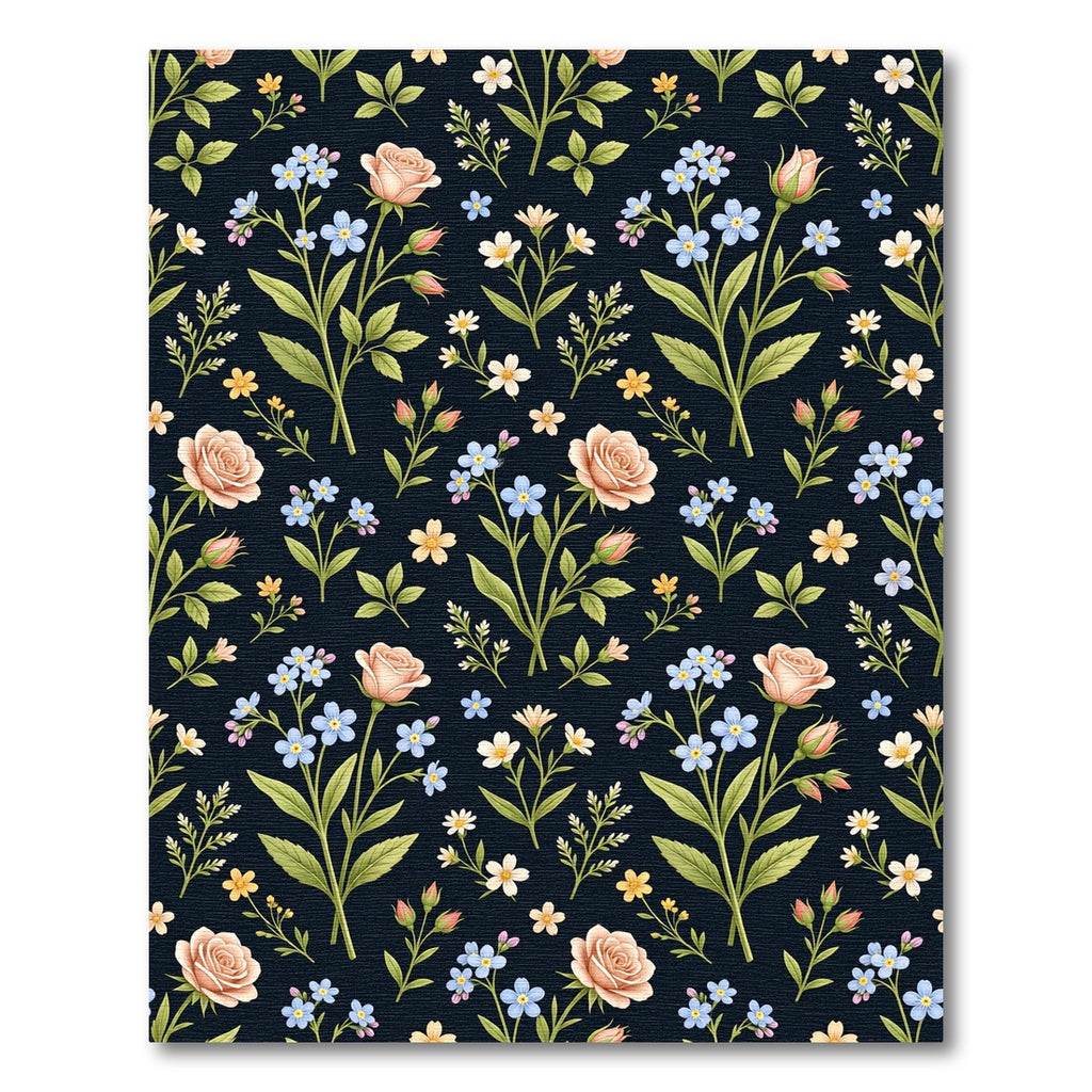 Peach and Blue Floral Botanical Print Rug