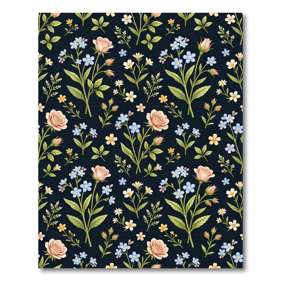 Peach and Blue Floral Botanical Print Rug