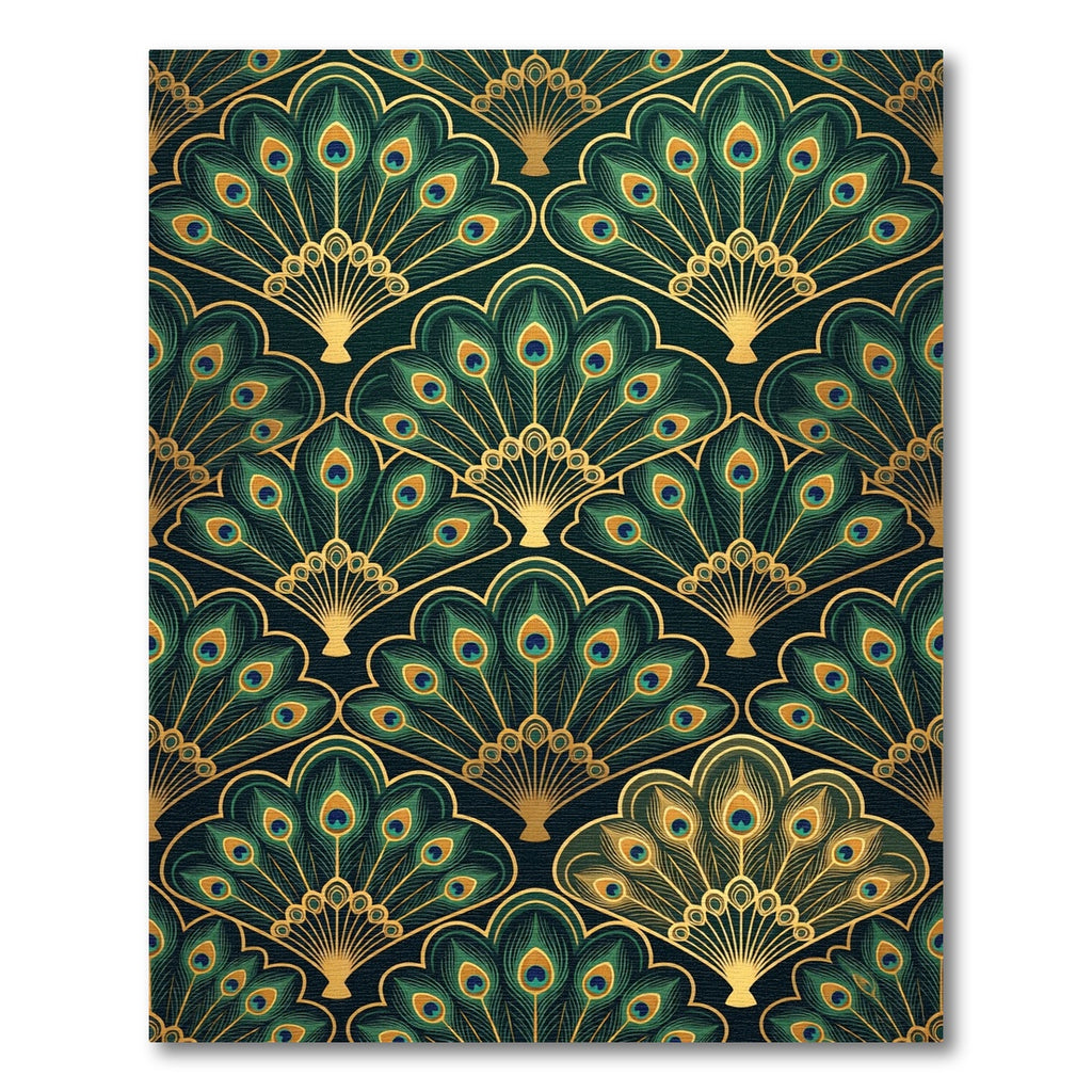 Elegant Emerald Peacock Fan Art Deco Rug