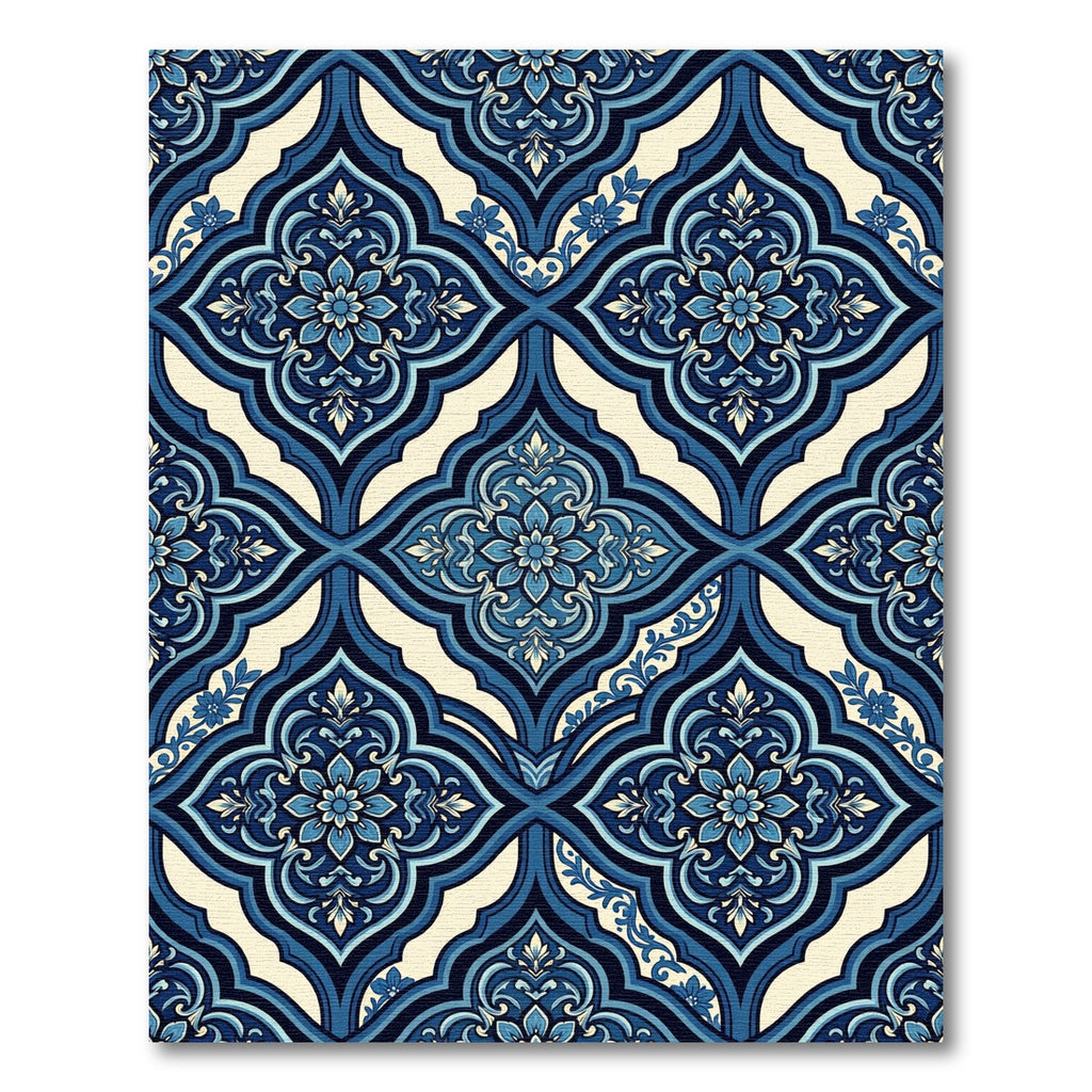 Navy Blue Scroll Floral Arabesque Rug