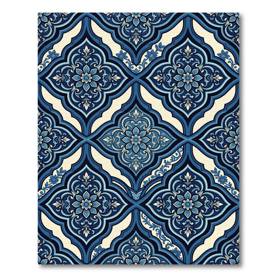 Navy Blue Scroll Floral Arabesque Rug