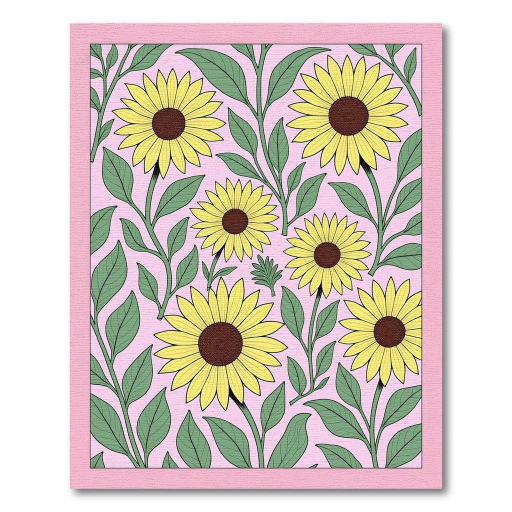 Yellow Sunflower Floral Pink Background Rug