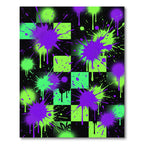 Neon Purple Green Splatter Checkered Rug