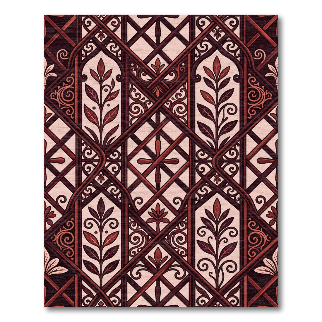 Gothic Burgundy Trellis Leaf Rug