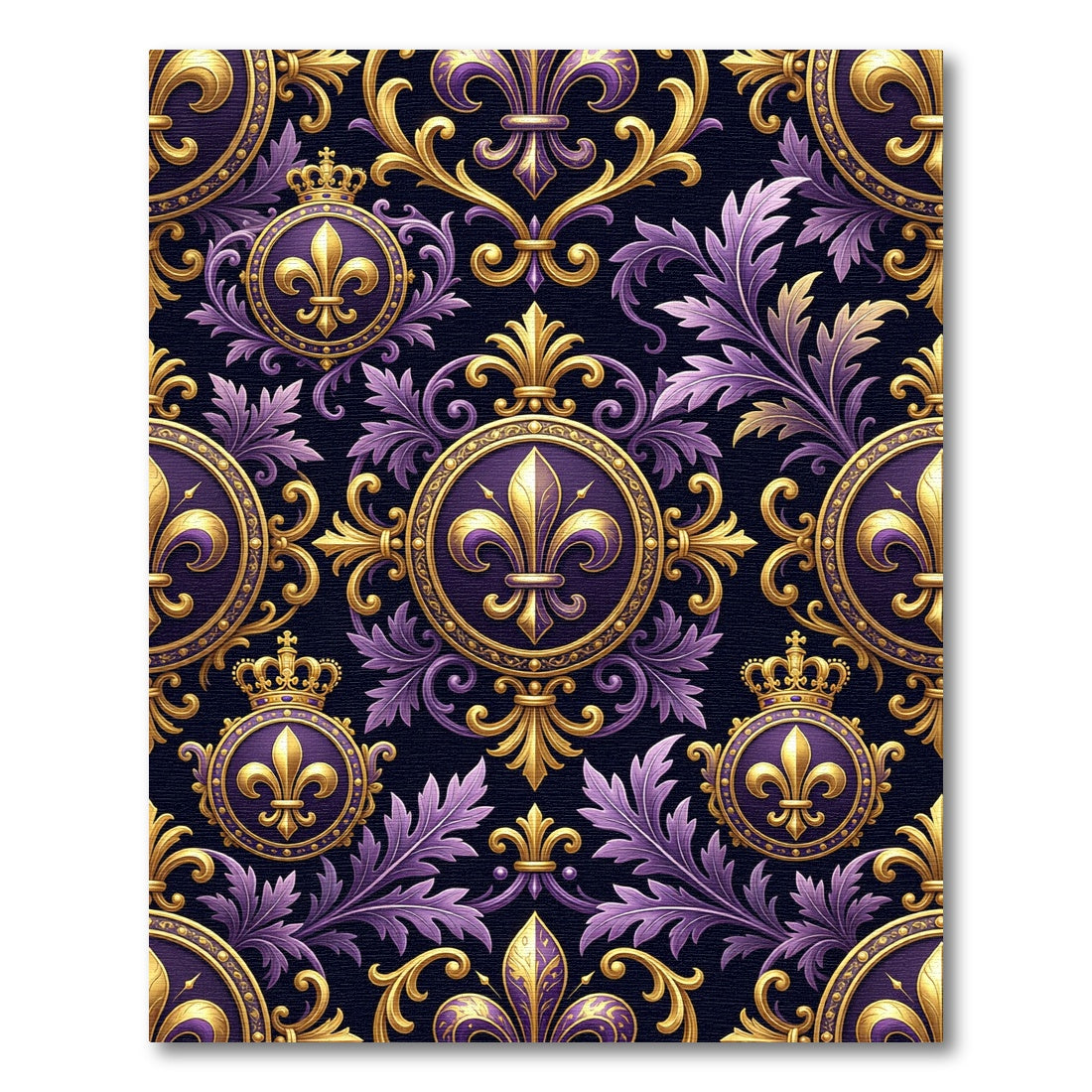 Royal Purple Golden Fleur-de-lis Damask Rug