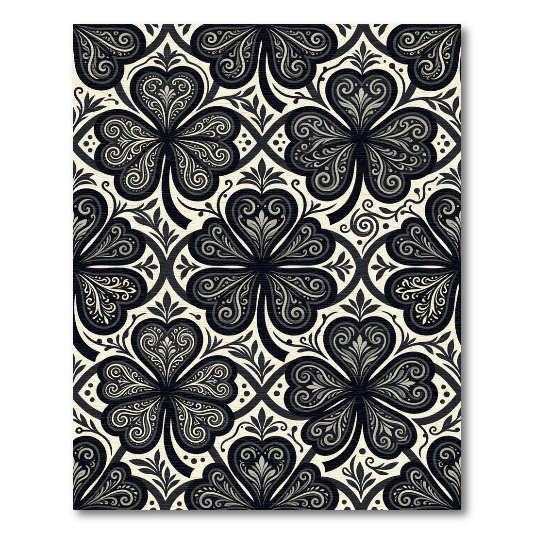 Black White Clover Meadow Swirl Rug