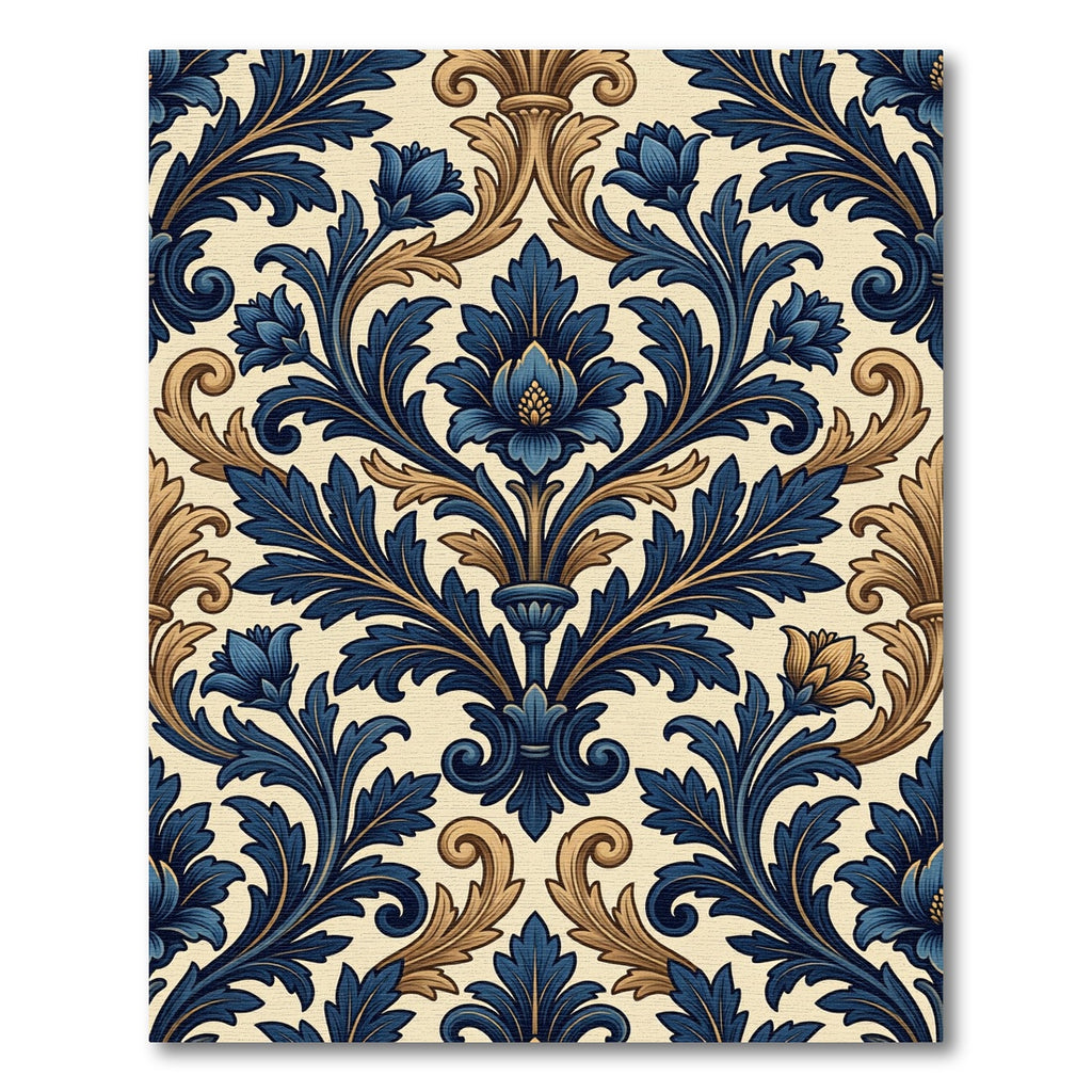 Navy Blue Golden Acanthus Scroll Rug