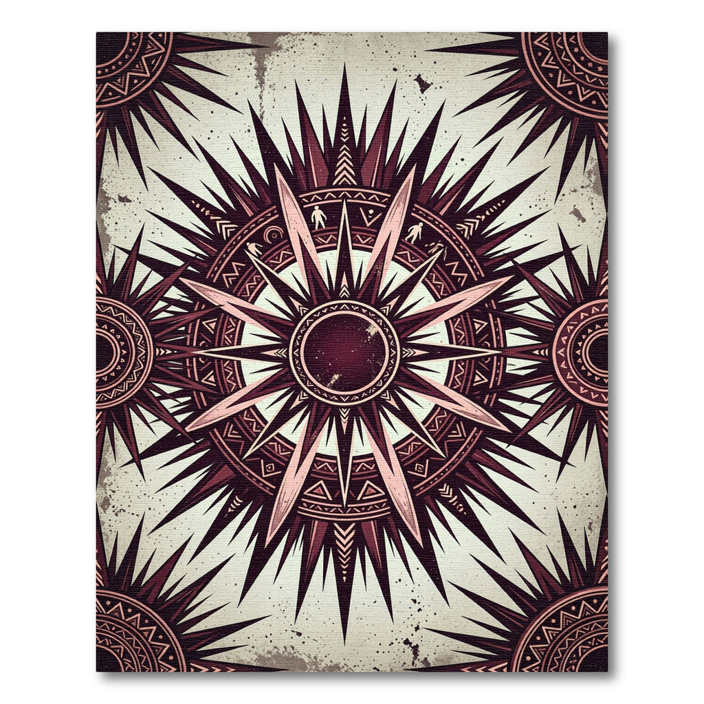Dark Crimson Celestial Star Compass Rug