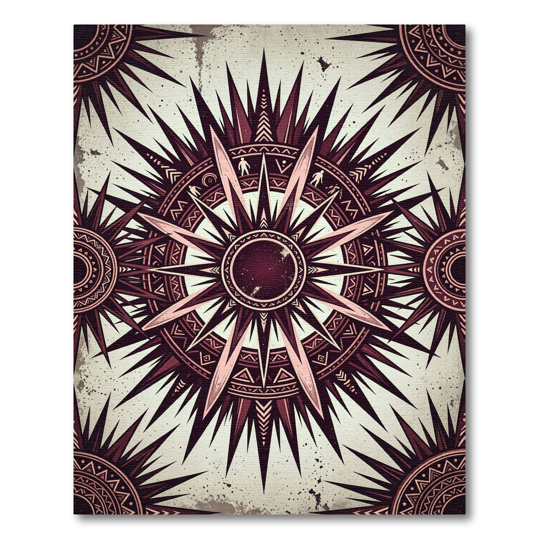 Dark Crimson Celestial Star Compass Rug