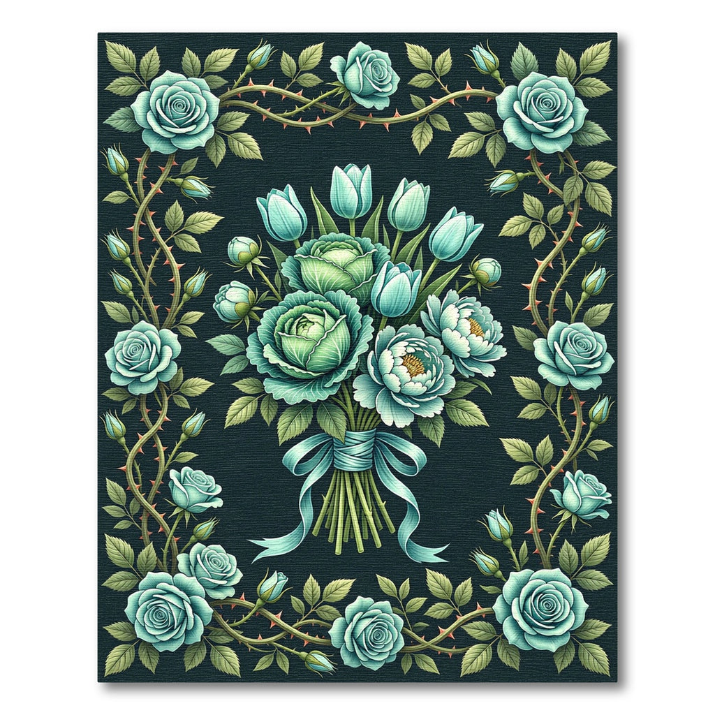 Elegant Teal Rose Bouquet Botanical Rug