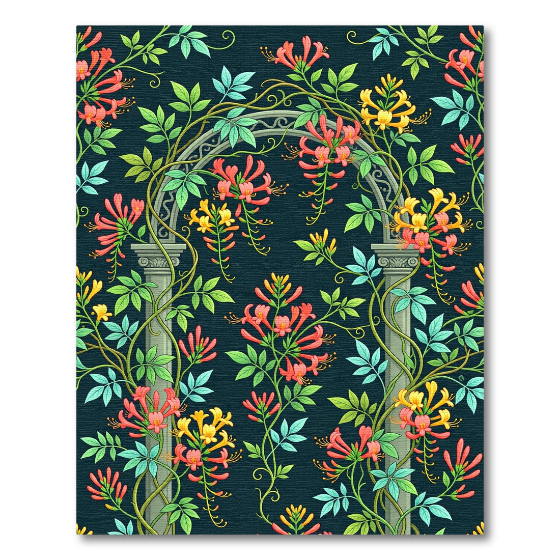 Archway Coral Yellow Floral Vine Rug