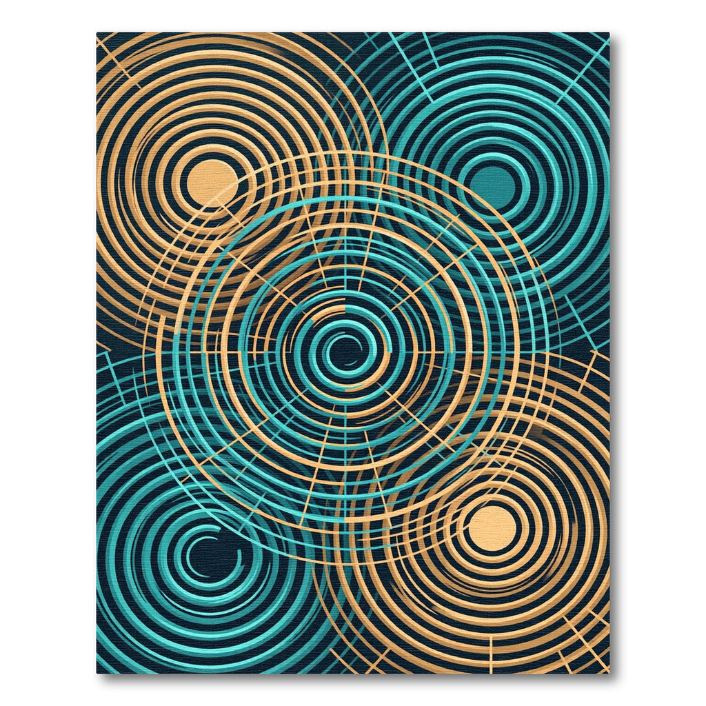 Modern Teal and Gold Concentric Circles Rug