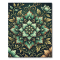 Antique Teal Floral Medallion Scroll Rug