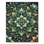 Antique Teal Floral Medallion Scroll Rug