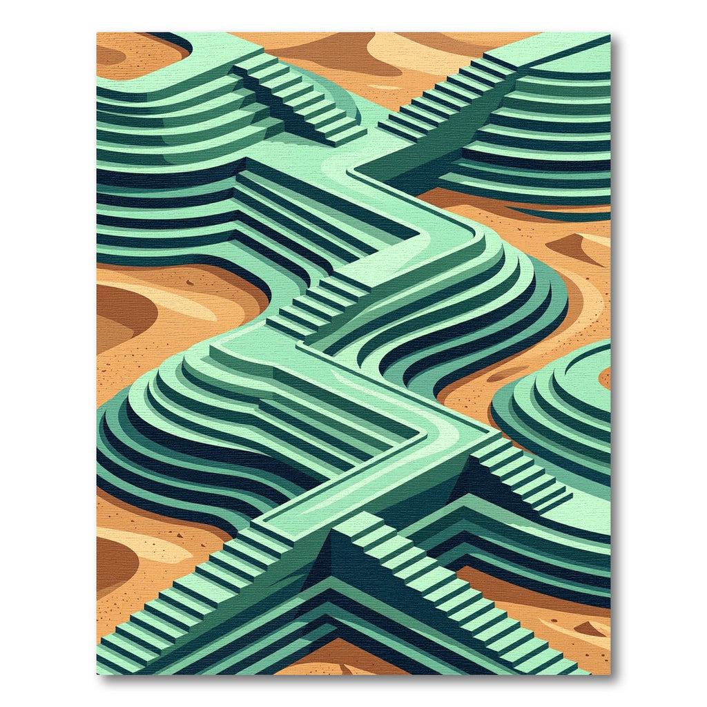 Mint Green Abstract Terraced Landscape Rug