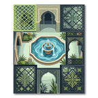 Green Geometric Courtyard Fountain Medallion Rug