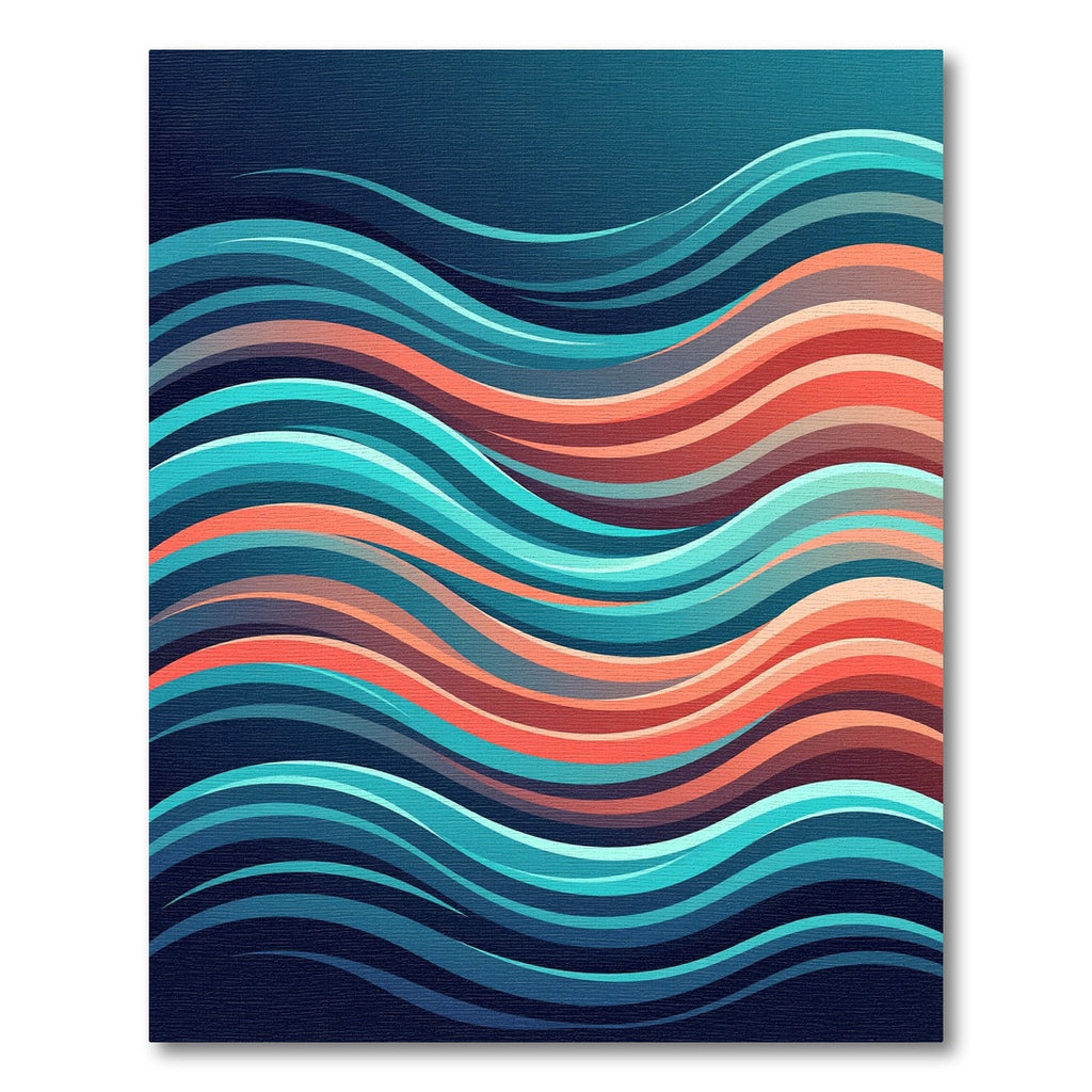 Modern Teal and Coral Flowing Wave Rug