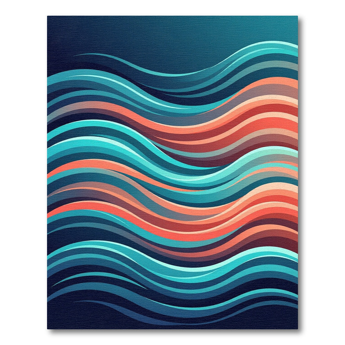 Modern Teal and Coral Flowing Wave Rug