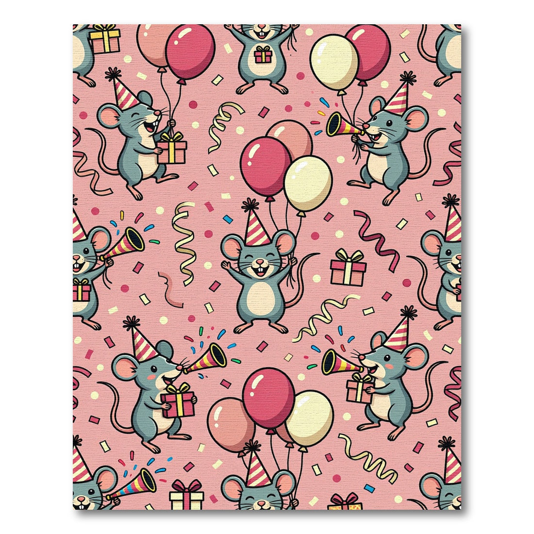 Whimsical Pink Party Mouse Celebration Rug
