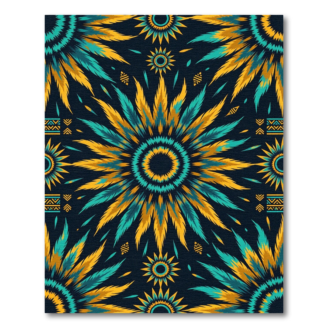 Turquoise Yellow Tribal Sunburst Rug
