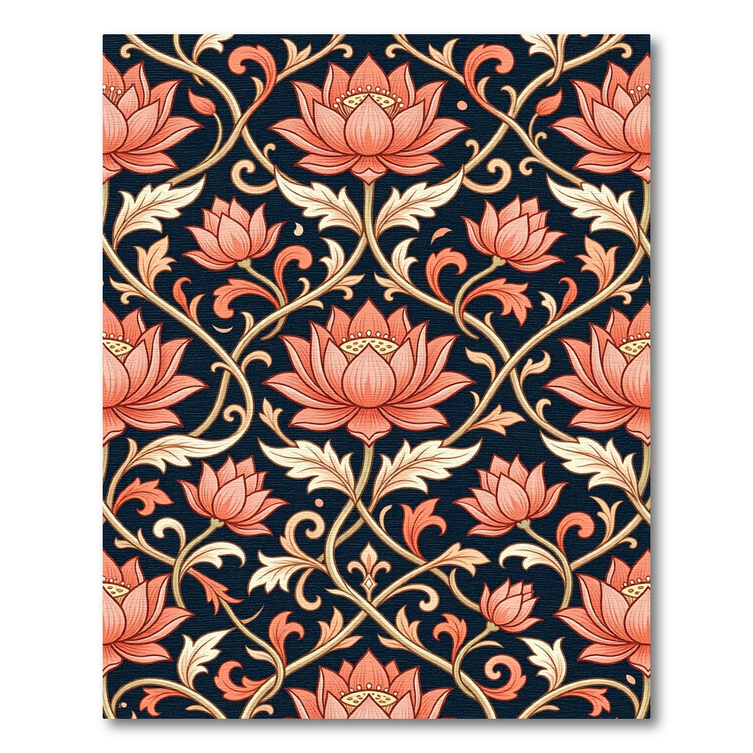 Coral Lotus Vine Dark Navy Rug
