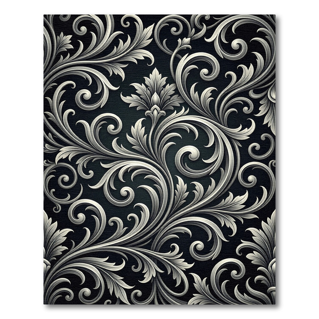 Elegant Silver Ornate Baroque Scroll Rug