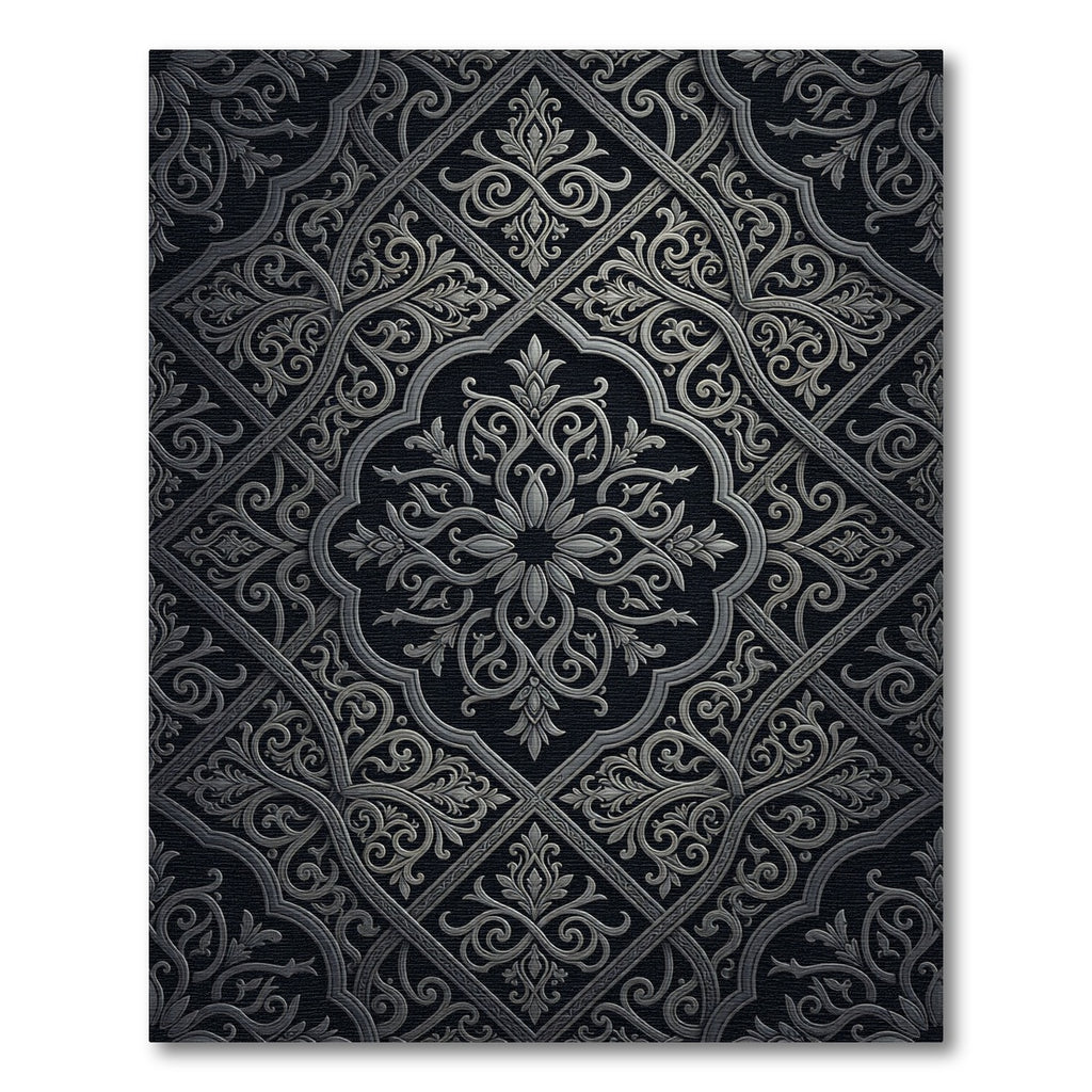 Ornate Gray Floral Medallion Lattice Rug