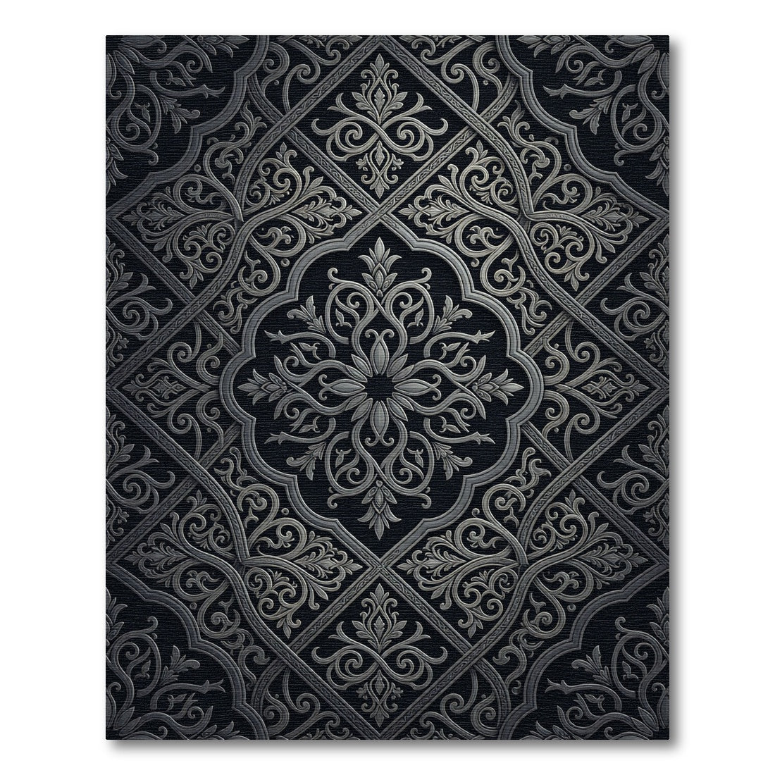 Ornate Gray Floral Medallion Lattice Rug