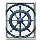 Nautical Ship Wheel Navy Rope Border Rug