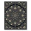 Cream Floral Scrollwork Black Rug
