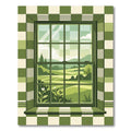 Sage Green Checkered Window Scenic Landscape Rug