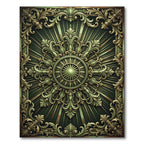 Ornate Sage Green Sunburst Medallion Rug