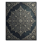 Ornate Silver Floral Medallion Charcoal Backdrop Rug