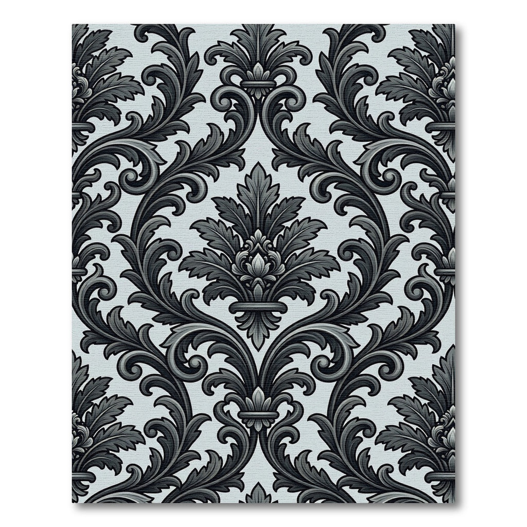 Dark Gray Flourish Scroll Damask Rug
