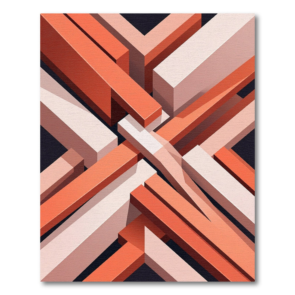 Modern Coral Geometric Intersecting Lines Rug