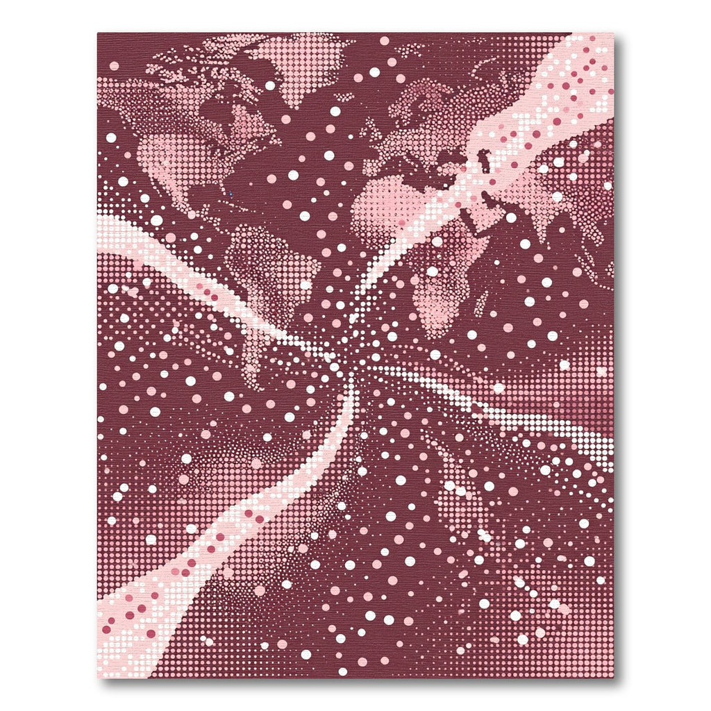 Crimson World Map Halftone Abstract Rug