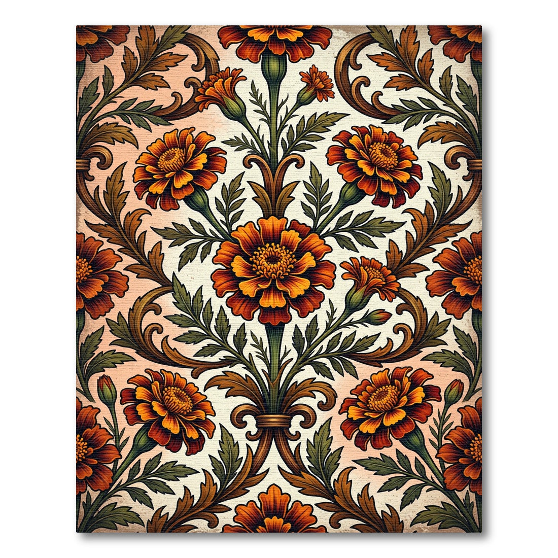 Vintage Marigold Floral Botanical Tapestry Rug