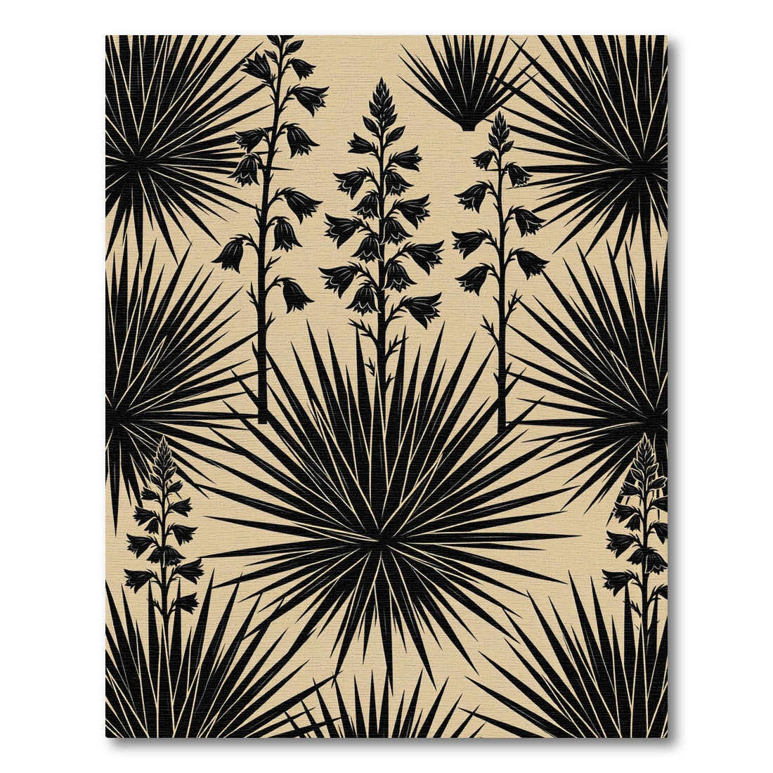 Black Yucca Flower Palm Leaf Rug